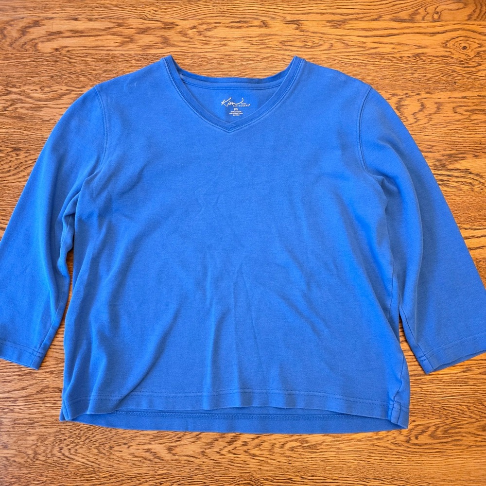 Kim‎ Rogers Petite Small Royal Blue V-Neck 3/4 Sleeve 100% Cotton Knit Top - Picture 2 of 12